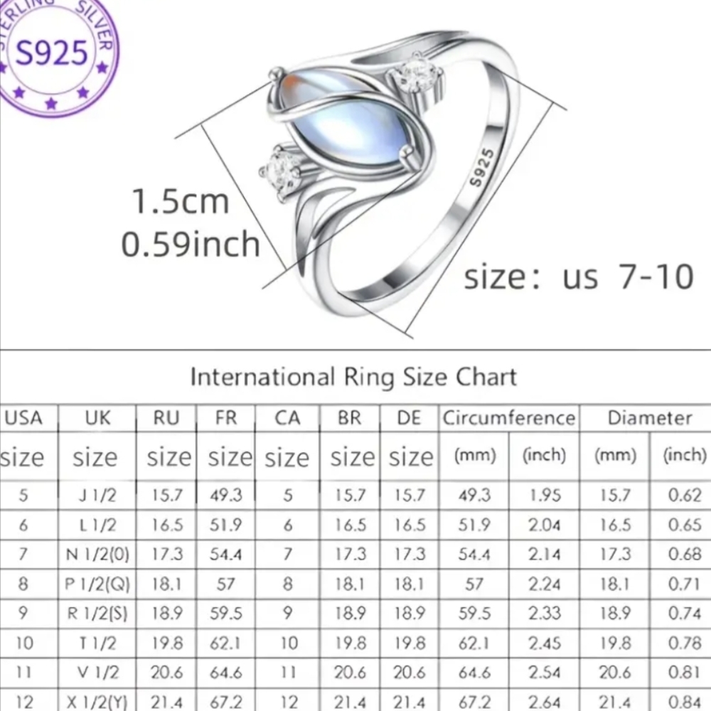 925 Silver Rainbow Moonstone Zirconia Silvery Ring Size 8 Celtic Rings - Picture 9 of 12